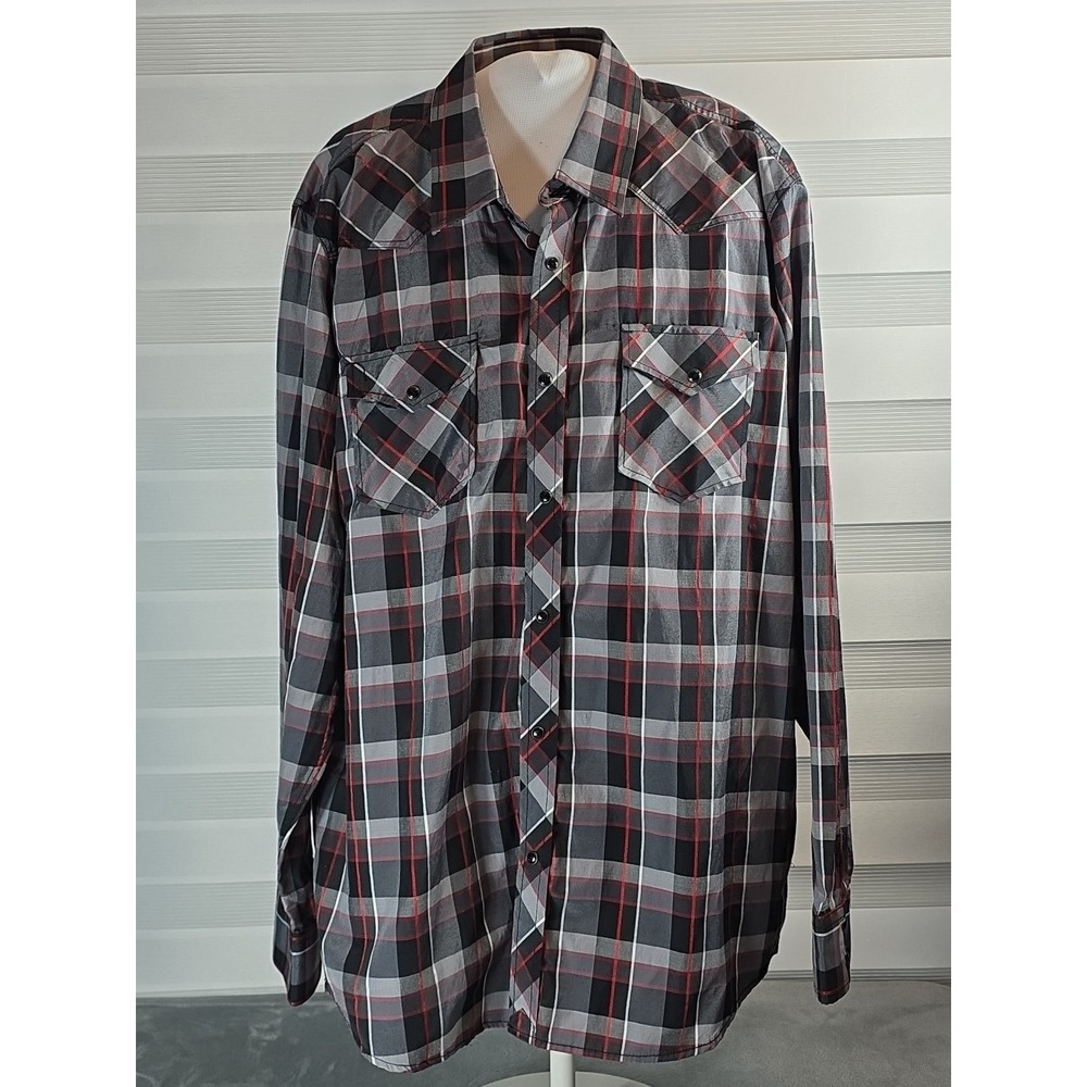 Attrak Jeans Men's‎ Shirt Western Rodeo Black Gray Plaid Snaps Cowboy 2XL